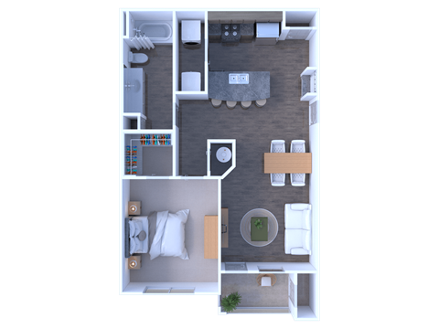 Floor plan for 1 bed, 1 bath, 731 sqft